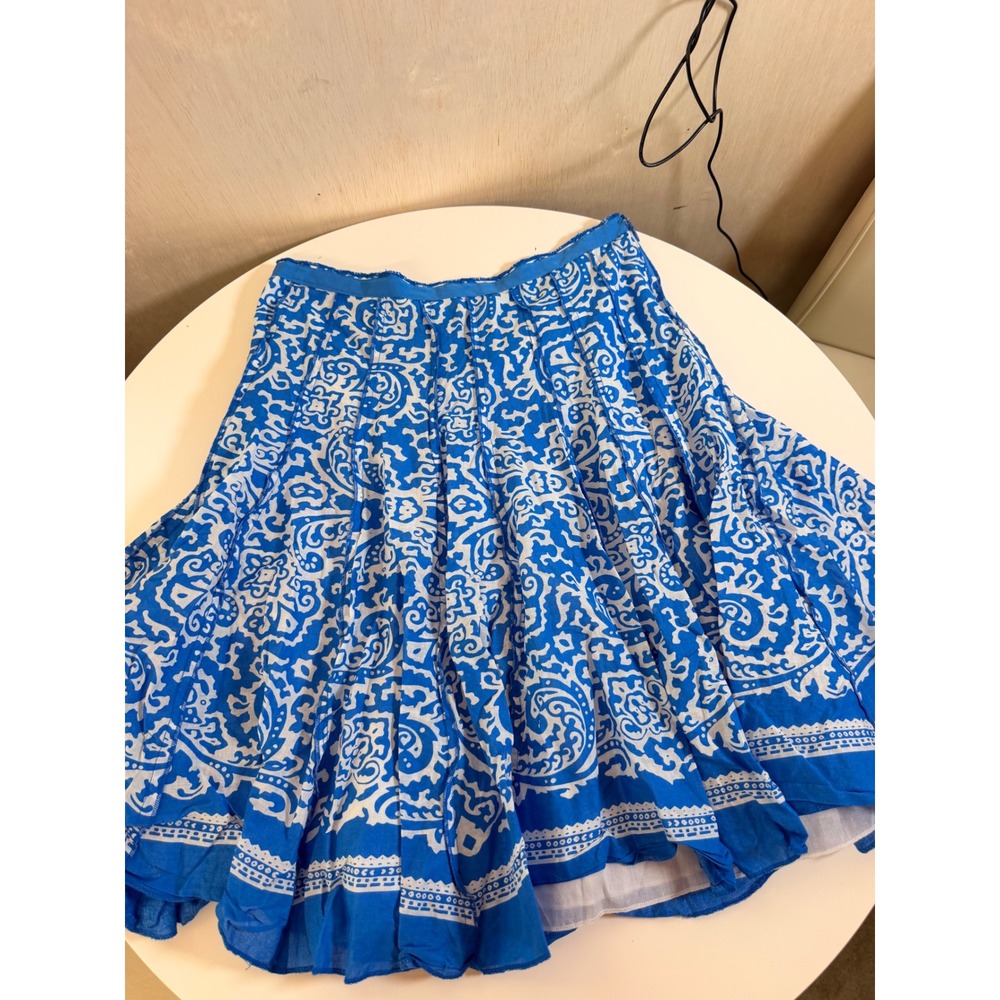 Focus Lifestyle Skirt Womens 8P Blue White Excellent‎ Cotton Panelled A-Line